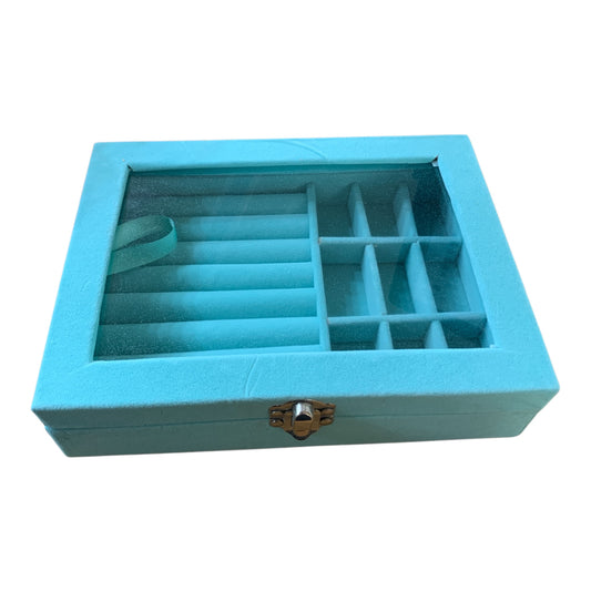 Portagioie in Velluto con Coperchio Trasparente In Vetro L20 x P15 x H4,5 cm