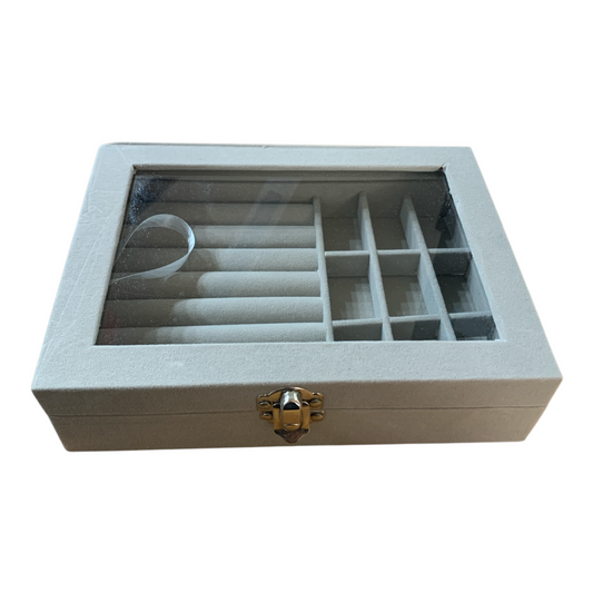 Portagioie in Velluto con Coperchio Trasparente In Vetro L20 x P15 x H4,5 cm