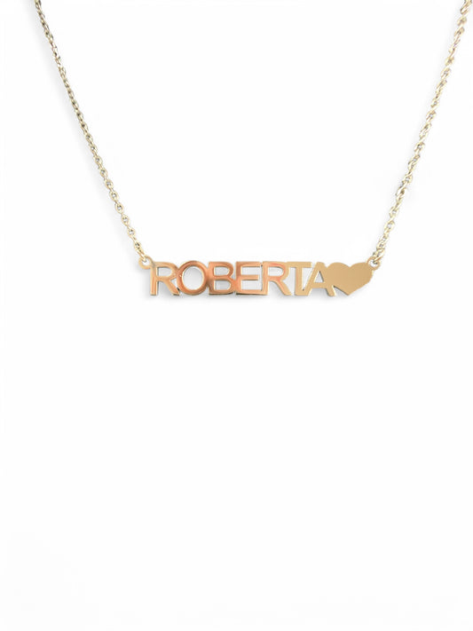 Collana con Nome "ROBERTA" in Acciaio Color Argento Ciondolo con Cuore