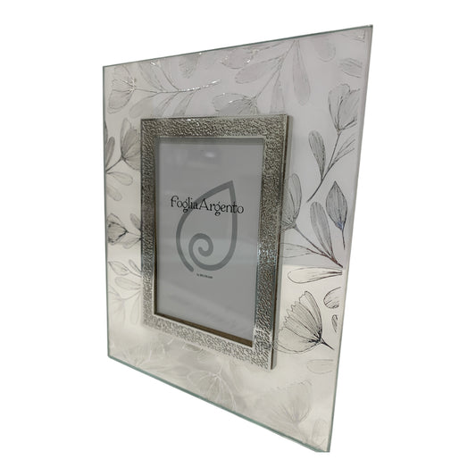 Cornice Beltrami Foglia Argento Vetro 13x18 cm Fiori – Portafoto 6x8 cm