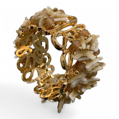 Bracciale Donna Elegante in Metallo Dorato con Sfere e Coralli Sintetici