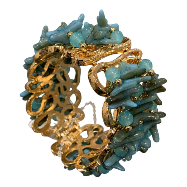 Bracciale Donna Elegante in Metallo Dorato con Sfere e Coralli Sintetici