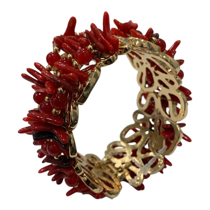 Bracciale Donna Elegante in Metallo Dorato con Sfere e Coralli Sintetici
