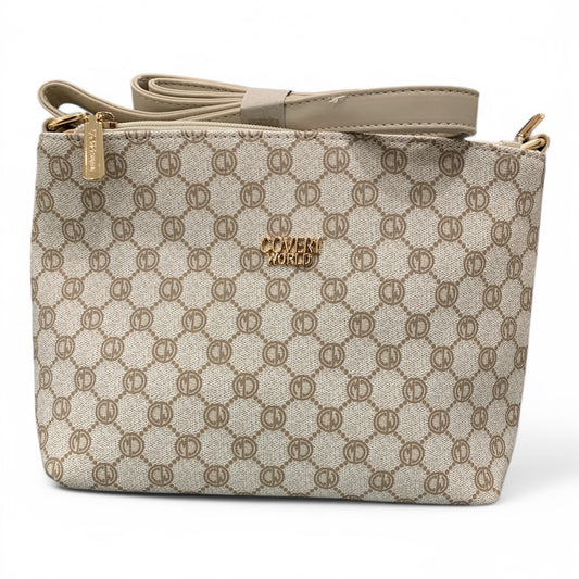 Borsa donna Enrico Coveri World tracolla beige con stampa logo e tasche con zip