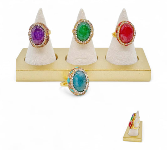 Anello Regolabile Donna in Rame con Pietra Colorata e Strass – Design Elegante Vintage
