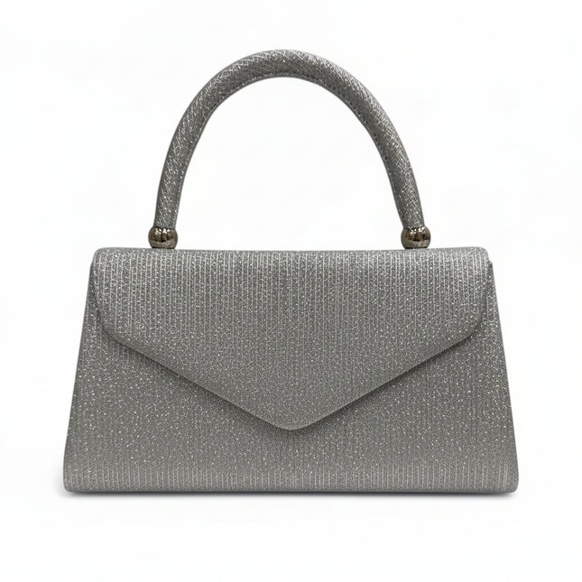 Borsa da Cerimonia Donna Glitterata Rigida Pochette Oro e Argento 22 cm