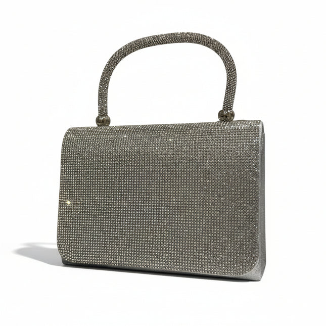 Borsa elegante donna argento con strass clutch cerimonia festa 20x14x6