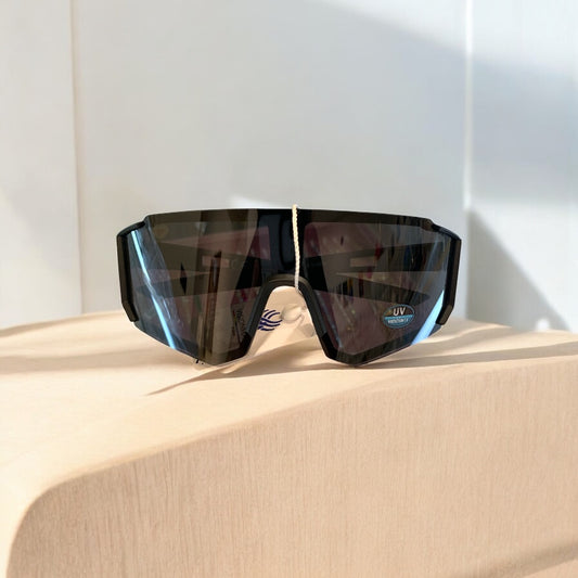 Occhiali da sole sportivi unisex mascherina UV400 neri specchiati ciclismo