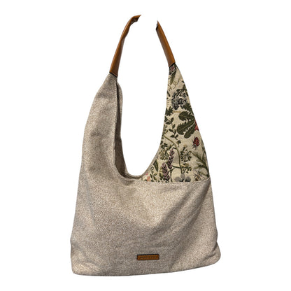 NUOVO Borsa Donna Spalla Tessuto Floreale Manico Similpelle Marrone Boho Chic