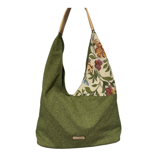 Borsa donna spalla tessuto floreale e manico similpelle marrone – stile boho chic