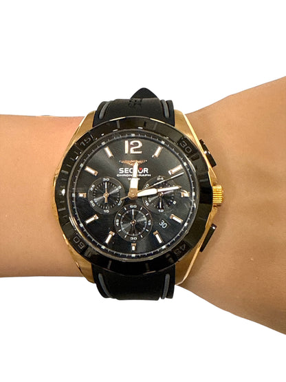 Orologio Uomo Sector R3271636001 Cronografo Nero Oro Rosa 100M Silicone Sportivo