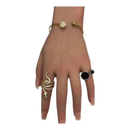 Bracciale Donna Aperto in Acciaio Dorato – Cuori con Zirconi – Elegante e Regolabile