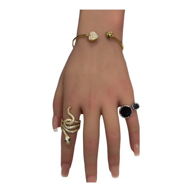 Bracciale Donna Aperto in Acciaio Dorato – Cuori con Zirconi – Elegante e Regolabile