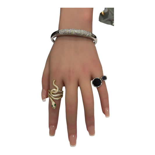 Bracciale Donna Rigido in Acciaio con Pavé di Zirconi – Variante Oro o Argento – Elegante