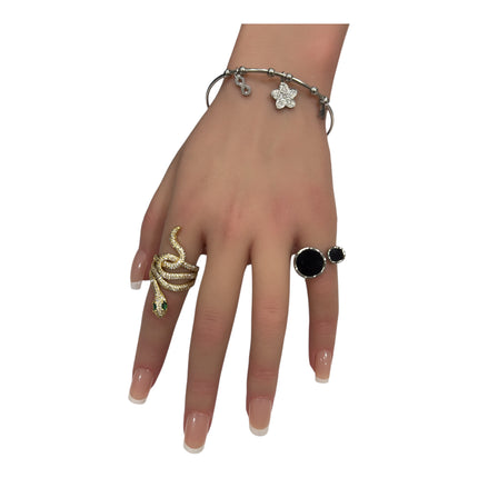 Bracciale Donna Rigido in Acciaio con Ciondoli e Zirconi – Elegante e Regolabile