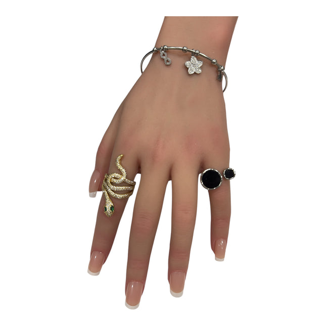 Bracciale Donna Rigido in Acciaio con Ciondoli e Zirconi – Elegante e Regolabile