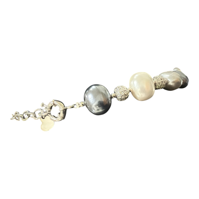 Collana donna perle polvere di conchiglia bicolore e sfere acciaio