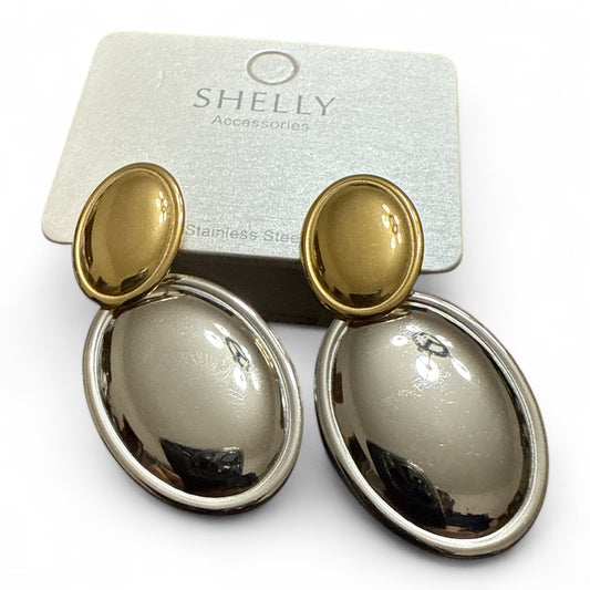 Orecchini donna acciaio inox bicolore oro/argento ovali maxi