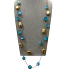 Collana Lunga Donna Sfere Azzurre Ovali Dorati Design Boho Chic Estiva