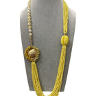 Collana Lunga Donna Perline Gialle Pendente Dorato Boho Chic Estiva