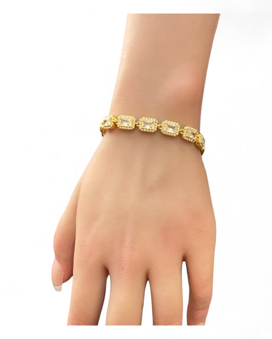 Bracciale Tennis donna elegante zirconi rettangolari argento/oro placcato lusso