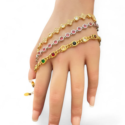 Bracciale Tennis donna elegante cristalli colorati placcato oro/argento moda lusso