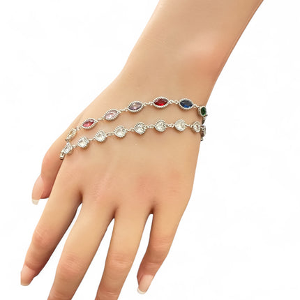 Bracciale donna elegante zirconi bianchi/multicolor placcato argento moda