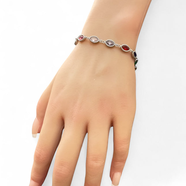 Bracciale donna elegante zirconi bianchi/multicolor placcato argento moda
