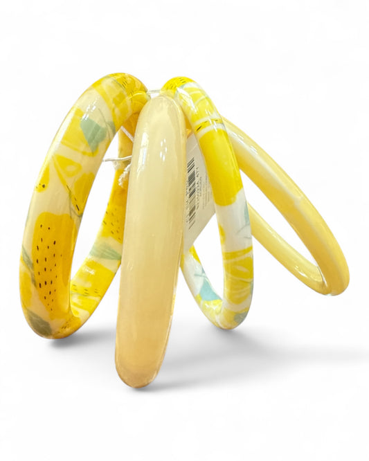 Set da 4 bracciali rigidi donna in resina giallo fantasia limoni estivi