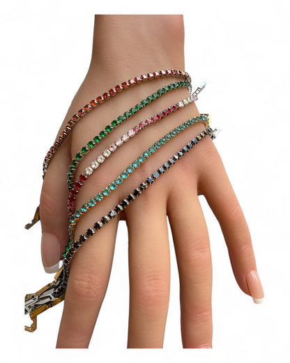 Bracciale tennis donna zirconi colorati 3mm, chiusura sicura 18 cm