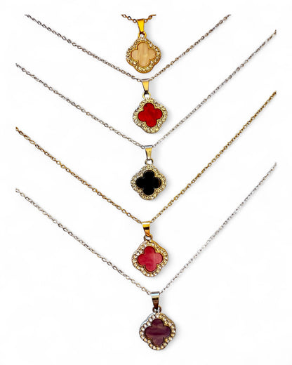 Collana donna  Acciaio quadrifoglio con cristalli colori vari oro/argento elegante