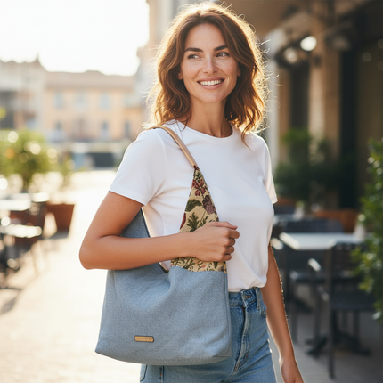 Borsa Donna a Spalla  Tessuto Fantasia Interno Floreale Stile Casual