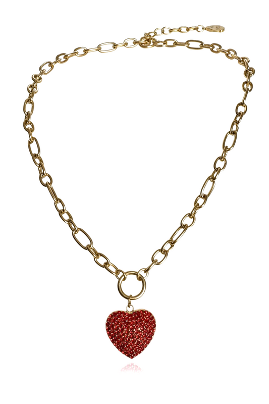 Collana Donna Cuore Rosso Cristalli  Girocollo Catena Oro Fashion Elegante