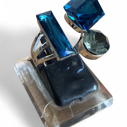 Anello Donna Regolabile Cristalli Blu Geometrici  Gioiello Fashion Elegante