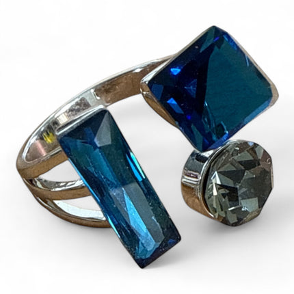 Anello Donna Regolabile Cristalli Blu Geometrici  Gioiello Fashion Elegante