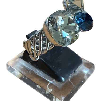 Anello Donna Regolabile Cristalli Bianchi e Blu  Design Elegante Fashion