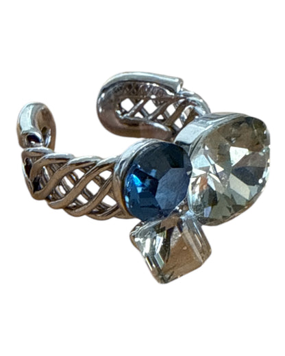 Anello Donna Regolabile Cristalli Bianchi e Blu  Design Elegante Fashion