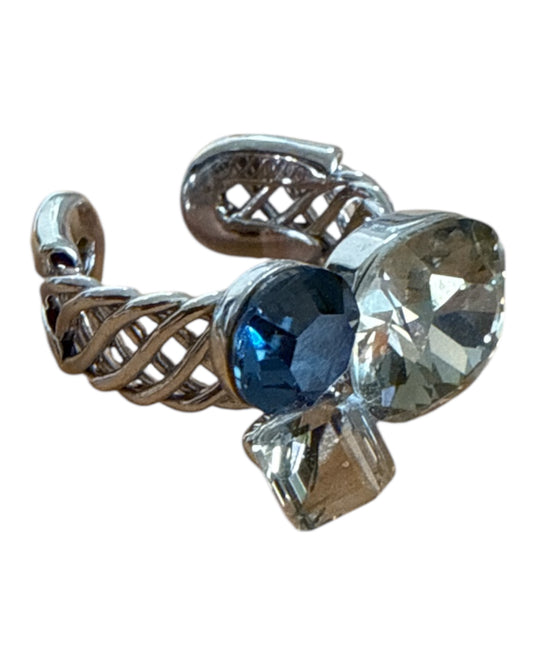 Anello Donna Regolabile Cristalli Bianchi e Blu  Design Elegante Fashion