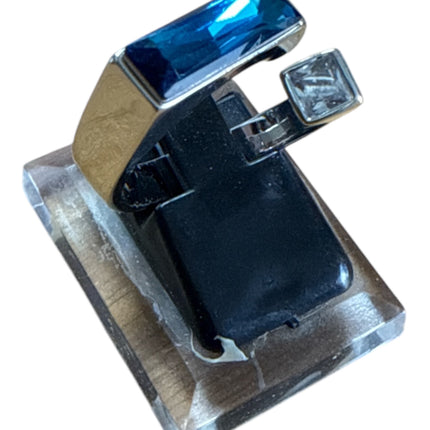 Anello Donna Regolabile Cristallo Blu Rettangolare | Moderno Argentato Chic