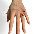 Set collana e anello dorati con pietra rossa cushion e zirconi anello regolabile