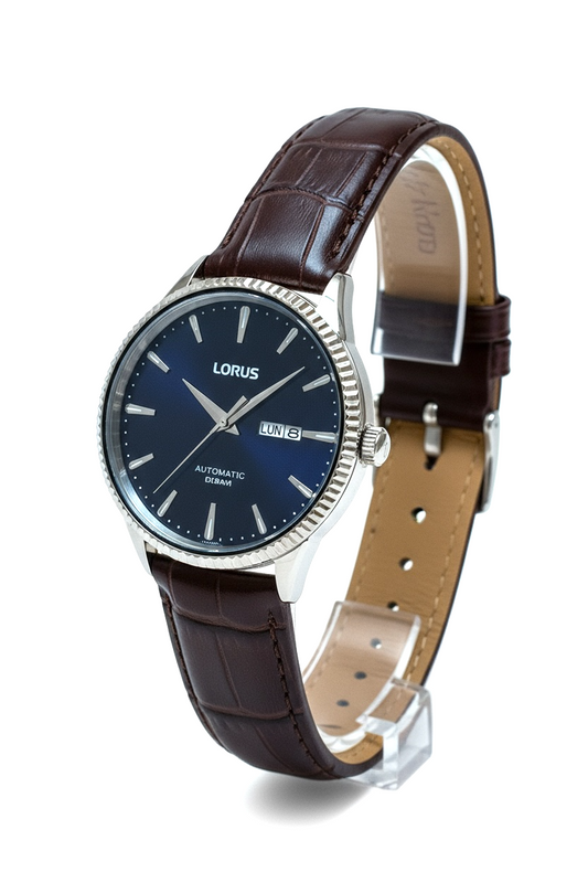 Orologio Uomo Lorus Automatico Classico Blu Cinturino Pelle Marrone DayDate