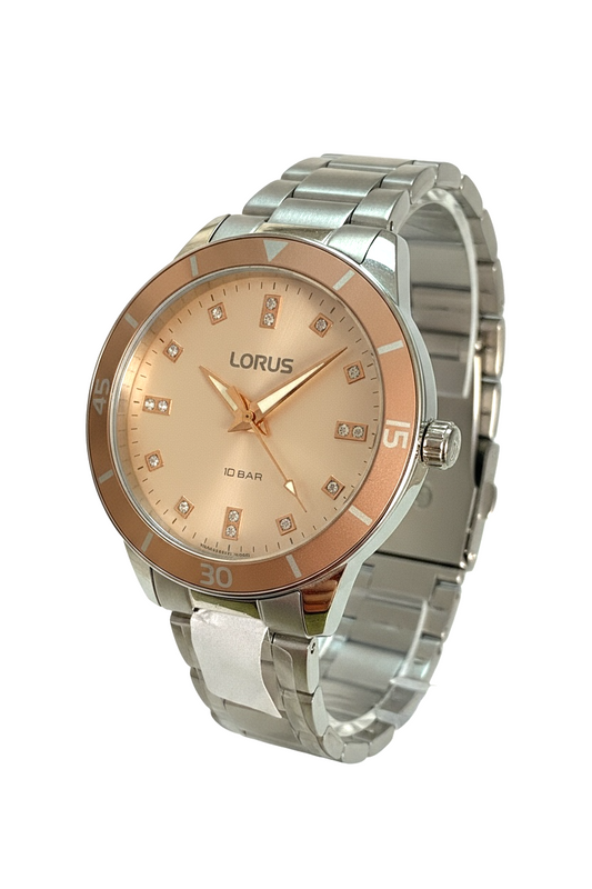 Orologio Donna Lorus Acciaio Rose Gold Zirconi Quadrante Champagne 10 BAR