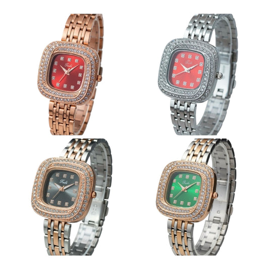 Orologio Donna Acciaio Zirconi Quadrante Colorato Bracciale Maglia