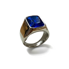 Anello Sigillo Uomo Blu Acciaio con Vetro Facettato Silver Misura 18
