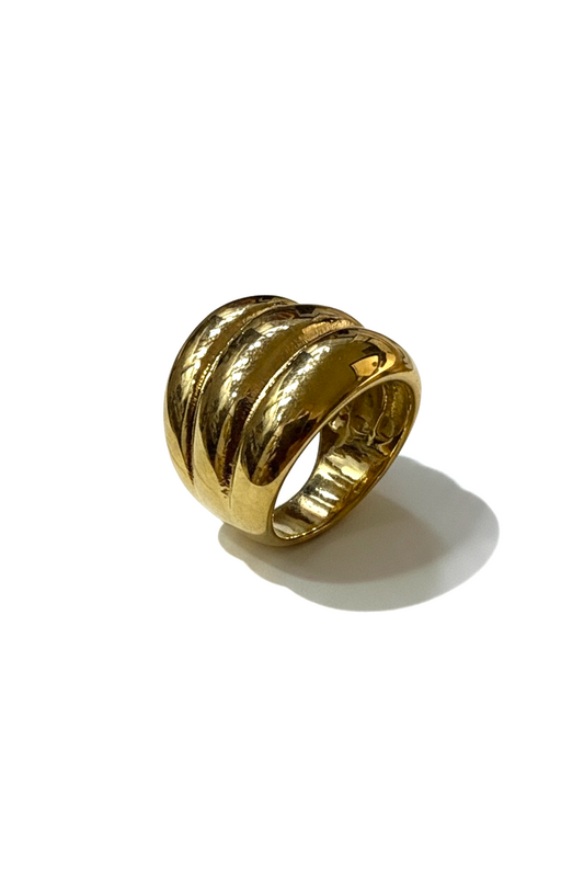 Anello Donna Acciaio Misura 18 Oro Tre Fasce Fascia Larga Moderno Elegante
