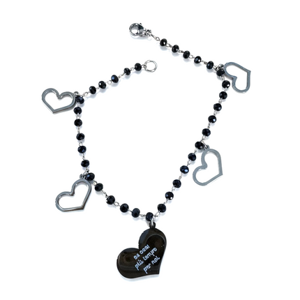 Bracciale Donna 10BuoniPropositi Acciaio Perline Ciondoli Cuori Corone Rosso