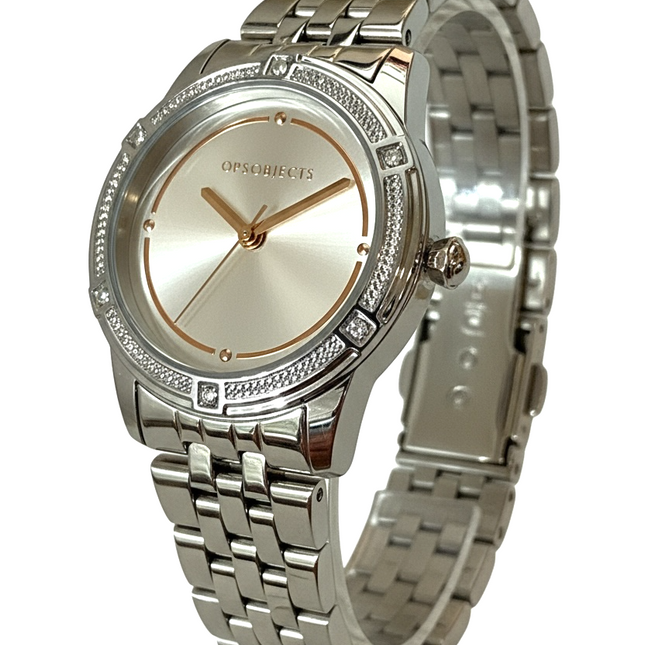 Orologio Donna OpsObjects Acciaio Argento Lunetta con Cristalli