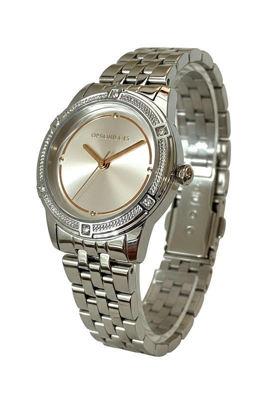 Orologio Donna OPSOBJECTS Tondo Acciaio Argento | Lunetta con Cristalli