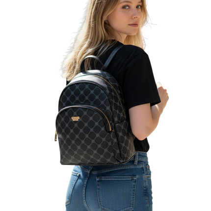 Nuovo Enrico Coveri Zaino Ecopelle Nero Monogram Donna Uomo Elegante