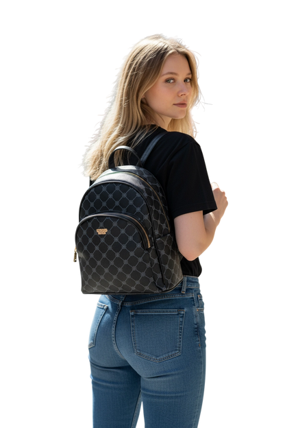 Zaino Enrico Coveri World Nero in Ecopelle con Monogramma - Elegante e Versatile
